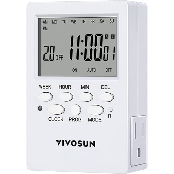 Digital Timer Outlet 7 Day Programmable Digital Outlet Timer with 2 Independent Outlets 3 Prong, 20 on/Off Programs Groups, Countdown Setting, Indoor for Light Lamp, Fan1Pack