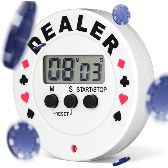 Digital Timer and Dealer Button, Professional Blind Level Countdown Clock with Suit Patterns, Large LCD Display Timer for, Card and Tournaments