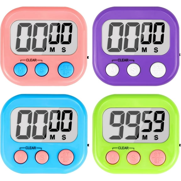 Digital Timer for Kids Teacher Supplies Classroom Timer for Study Learning Manament Kitchen Work Exercise-4Pack Pink Blue Green Purple