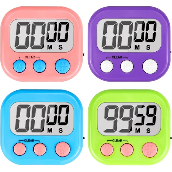 Digital Timer for Kids Teacher Supplies Classroom Timer for Study Learning Management Kitchen Work Exercise-4Pack Pink Blue Green Purple