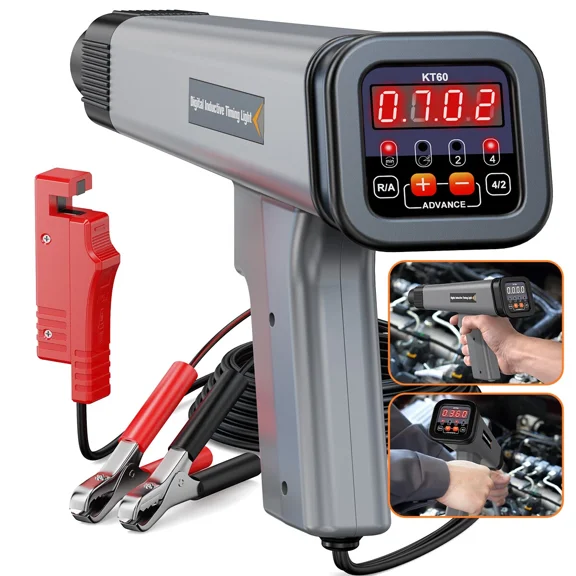 Digital Timing Light, LED Display 12V Automotive Ignition Timing Light with Tachometer, Engine Ignition Tester Check Vehicle Old Classical Car, Motorcycle, Marine, Agricultural Machinery Repair Tool