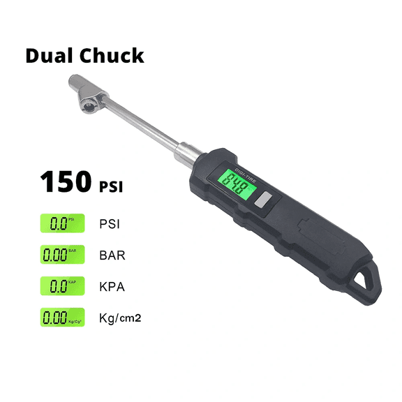 Digital Tire Gauge Gun, Dual Chuck/Angled Chuck for Dodge Cummings Dually Trucks