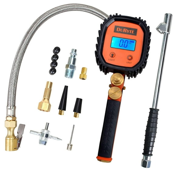 Digital Tire Inflator with 250 PSI Gauge with LCD Display and LED Work Light, 1/4-18NPT Female Thread, Dual Head Tire Chuck