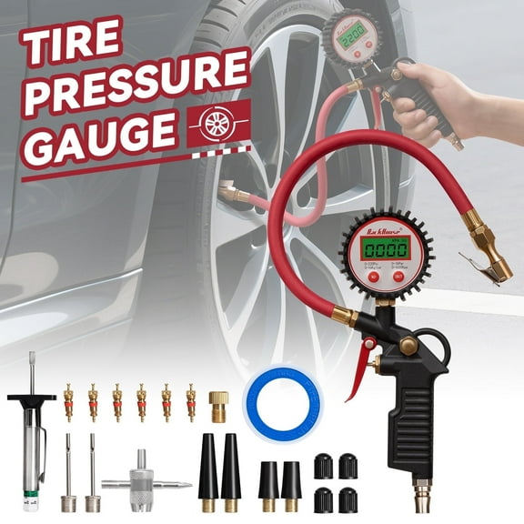 Digital Tire Inflator with Pressure Gauge, 0-220 PSI Tire Gauge with Air Compressor Accessories,0.1 PSI Resolution,Air Pressure Gauge for Cars, RV ,Motorcycle,Bicycle.