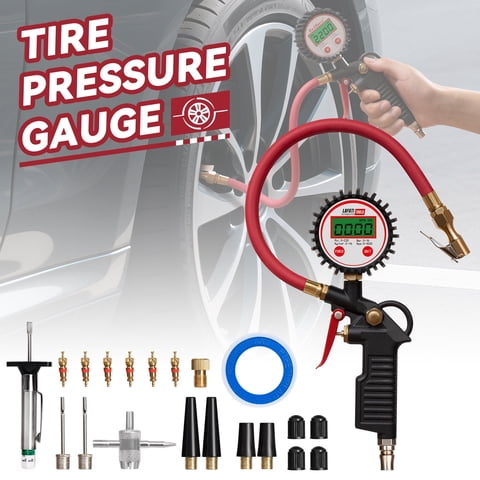 Digital Tire Inflator with Pressure Gauge, 0-220 PSI Tire Gauge with Air Compressor Accessories,0.1 PSI Resolution,Air Pressure Gauge for Cars, RV ,Motorcycle,Bicycle.