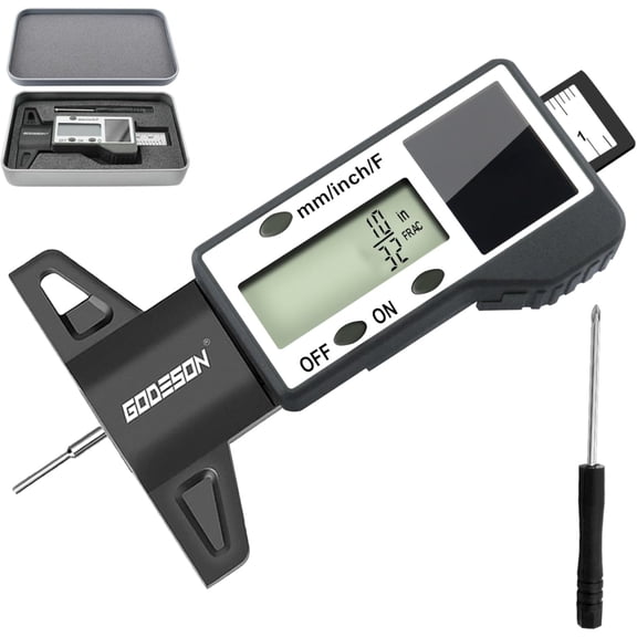 Digital Tire Tread Depth Gauge -Reads 32NDS, Inch & MM/Solar/Battery Hybrid Power/1" (25.4mm) Range/Accurate Tire Thread Depth Gauge Tool Suitable for Cars, Trucks, Motorcycles