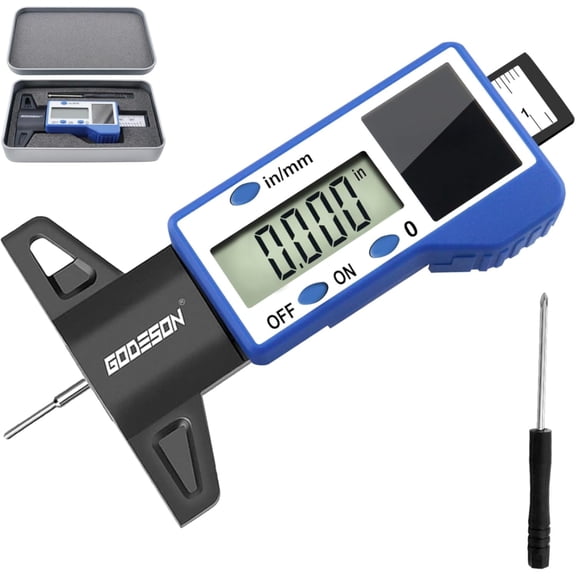Digital Tire Tread Depth Gauge  Solar & Battery Hybrid, Inch/MM Modes, 1"/25.4mm Range, Blue Accurate Tread Depth Gauge Tool for Cars, Trucks & Motorcycles Tire Wear Check