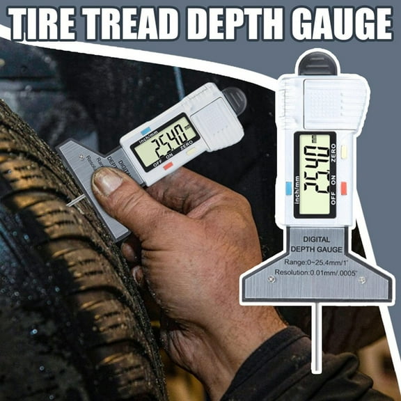 Digital Tire Tread Depth Meter-Tread Depth Detector-Digital Tire Depth Gauge LCD Display-Digital 0.25.4mm Range,1 * Digital tire tread depth meter,Silver