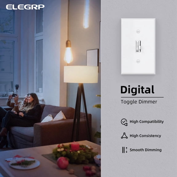 Digital Toggle Dimmer Switch for Dimmable LED, CFL and Incandescent Light Bulbs, Single Pole or 3-Way Toggle LED Dimmer Light Switch, Wall Plate Included, UL Listed, 10 Pack, White