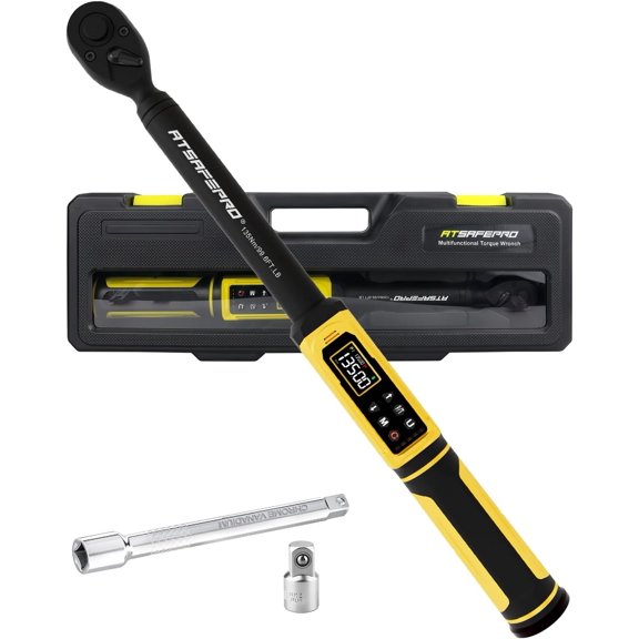 Digital Torque 3/8" Drive, 1.5-99.5 FT.Lb - 5 Units with Color Screen, Vibration/Buzzer/LED, 5" Extension & 3/8 to 1/2 Adapter, 3/8 Torque 2% Accuracy for Car, Motorcycle, Bike Repair