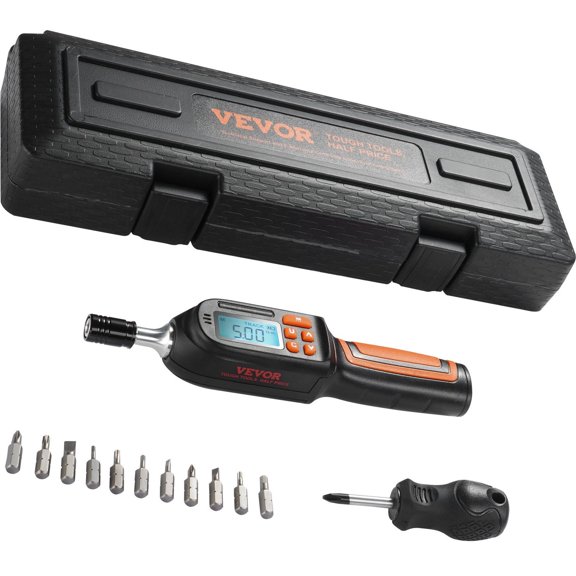 Digital Torque Screwdriver 1/4" Drive, 2.65-70.67 in-lbs Range, LCD Display, ±2% Accuracy, Peak & Real-Time Modes, Quick Release Torque Wrench with Bits, Batteries & Carry Case