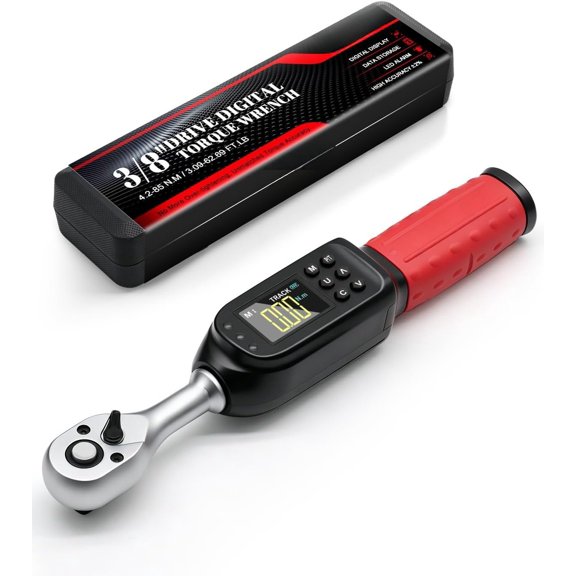 Digital Torque Wrench 3/8 Drive, +-2% High Accuracy Measure Digital Torque Wrench with Buzzer and LED Flash Notification, 5 Units and 8 Memory Presets (3.09-62.69 Ft. Lb/ 4.2-85 N.m)