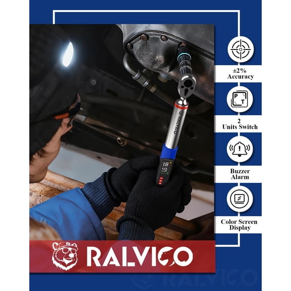 Digital Torque Wrench 3/8 Drive (5.02-99.57 Ft. Lb/ 6.8-135 N.m) ±2% Accuracy Dual-Direction Adjustable Torque Wrenches Digital with Vibration, Buzzer and LED Alert for Motorcycle, Car