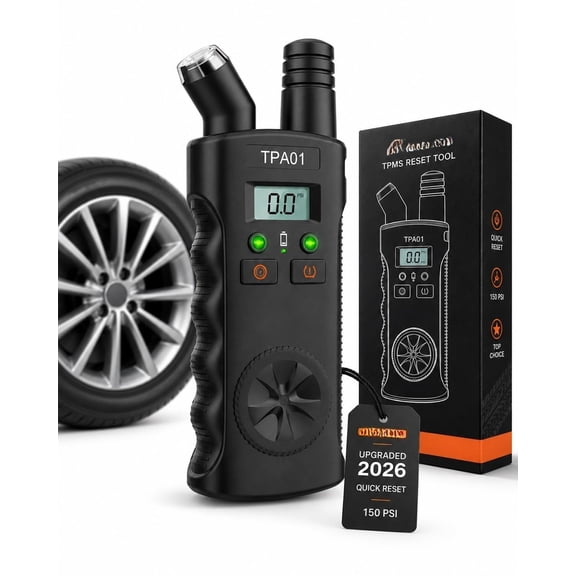Digital Tpms Reset Gauge Tool, Tpa01 Tire Pressure Sensor Relearn Device, 150 Psi, 433 Mhz, Auto Valve Activation for Compatible Vehicles Quick & Easy Reset in Minutes