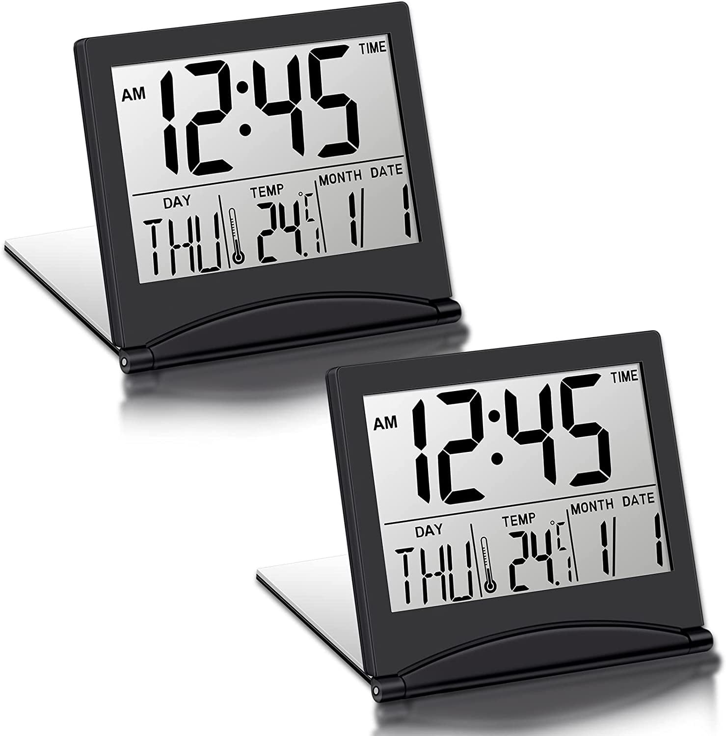 Digital Travel Alarm Clock with Black Backlight -Battery Operated Compact Desk Clock 2Pack