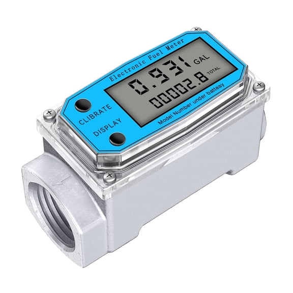 Digital Turbine Water Flow Meter Digital LCD Display with NPT Counter and FNPT Thread Gas Oil Fuel Flowmeter (1 Inch)
