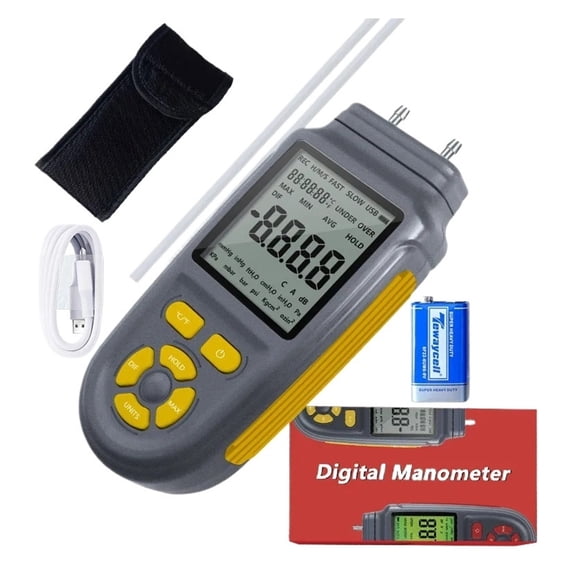 Digital U-Type Differential Gauge, Portable High Precision 689KPa Instrument for Gas & Industrial Use