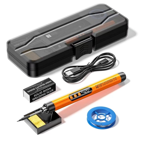 Digital USB Soldering Kit, Portable Wireless Rechargeable Mini Welding Pen Set with LCD Display for Electronic Appliance DIY Repairing Crafting Home Maintenance Tool Orange