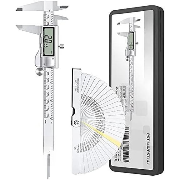 Digital Vernier Caliper 6inch 150mm - Caliper Fraction/Inch/Metric Dial Caliper for Length Width Depth Inner Outer Diameter, with 32 Feeler Gauges