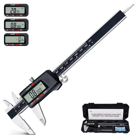 Digital Vernier Caliper, Caliper Measuring Tool, Outside Micrometer Dial Caliper with Stainless Steel, Large LCD Screen, Auto - Off Feature, Inch Metric Fraction Conversion (6Inch/150mm)