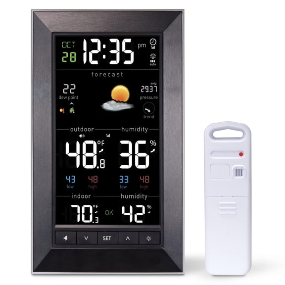 Digital Vertical Weather Forecaster With Indoor/outdoor Temperature  Humidity And Date Time (01121m) Black