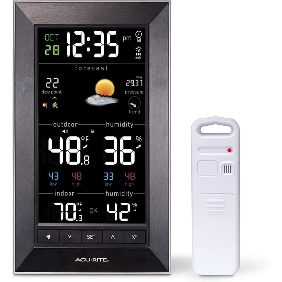 Digital Vertical Weather Forecaster with Indoor/Outdoor Temperature, Humidity, and Date and Time (01121M) , BLACK