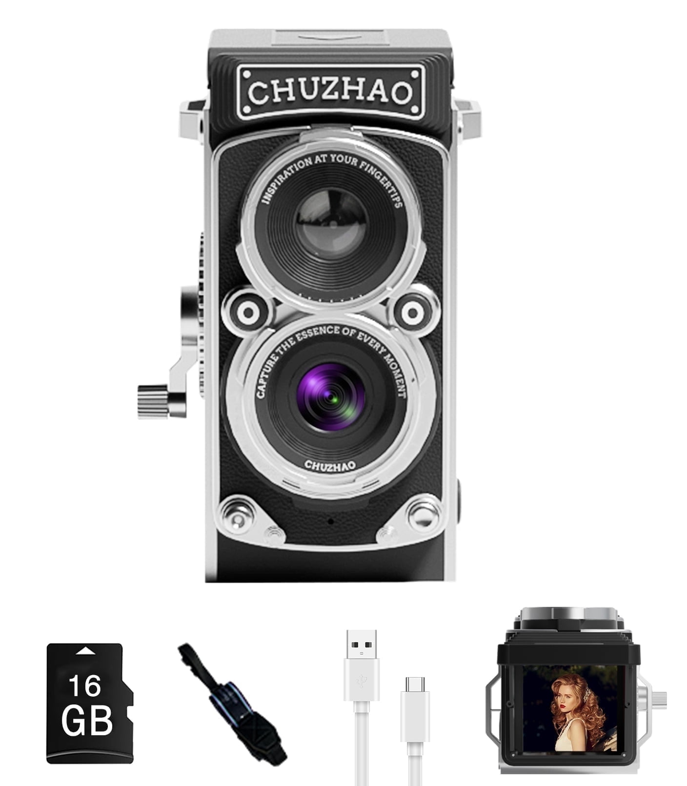 CHUZHAO Vintage Mini Digital Camera, Portable TLR Style