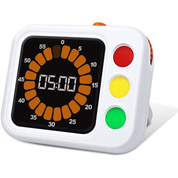 Digital Visual Timer for Kids, with Coloured Progress bar, 60-Minute Countdown and Adjustable Volume Brightness Calm Transitions, Classroom & Home Kitchen Cooking Baking
