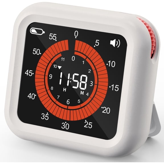 Digital Visual Timer - Large Display Magnetic Countdown Timer with Adjustable Volume and Brightness, Memory Function for Kitchen, ClassroomWhite charging