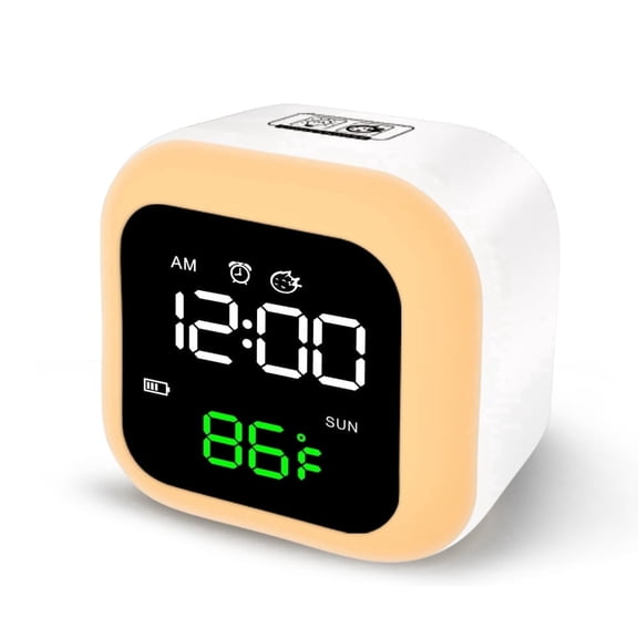 Digital Voice-Activated Alarm Clock with Night Light, Rechargeable, White, Large LCD Display, 5-Level Screen Brightness, Portable Design