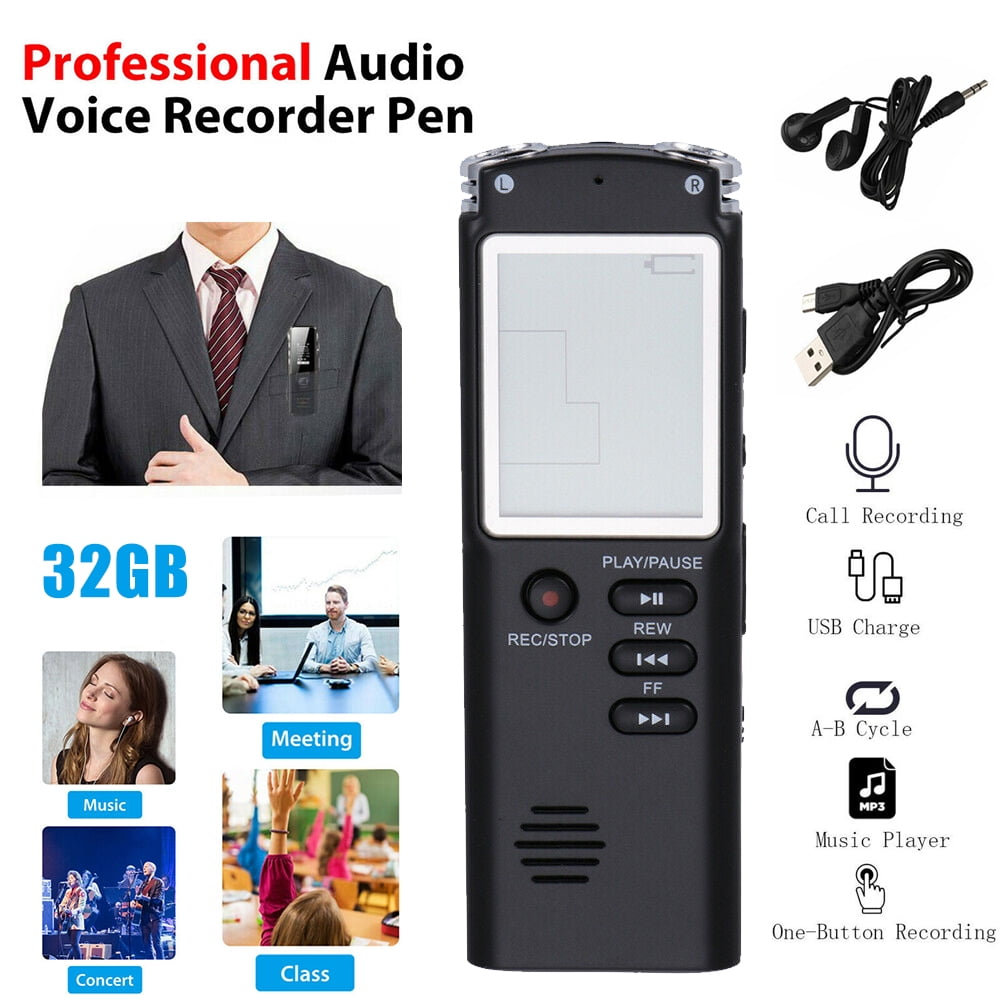 Digital Voice Recorder 32GB Voice Activated Recorder for Lectures Meetings USB Rechargeable