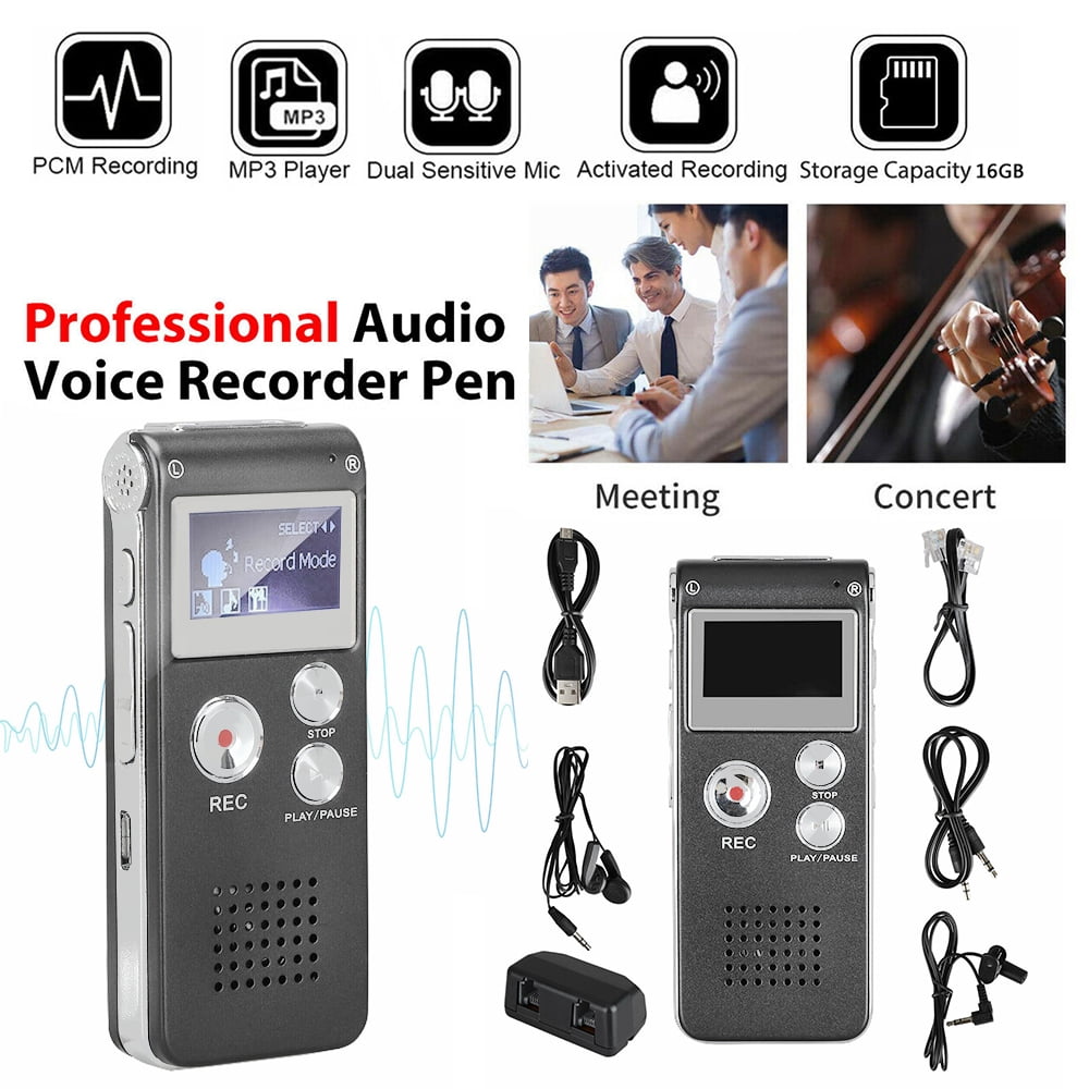 Digital Voice Recorder Voice Activated Recorder for Meetings, Interviews 16GB Audio Recorder Mini Portable Tape Dictaphone with Playback