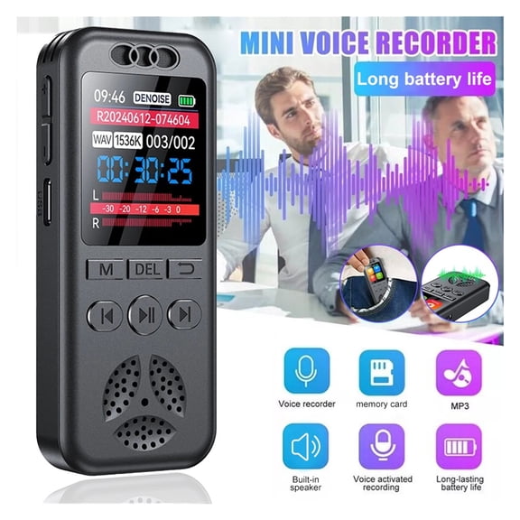 Digital Voice Recorder Voice Activated Recording Noise Reduction with MP3 Music Player WAV Sound ,Multi-Function