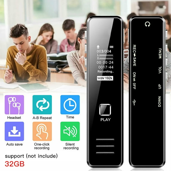 Digital Voice Recorder Voice Activated for Lectures,Meetings&Class, Audio Tape Recording Device&MP3 Playback, 32GB Memory Card