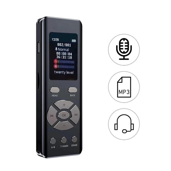 Digital Voice Recorder with Microphone Loop Playback MP3 2-Channel Stereo Recording Recorder