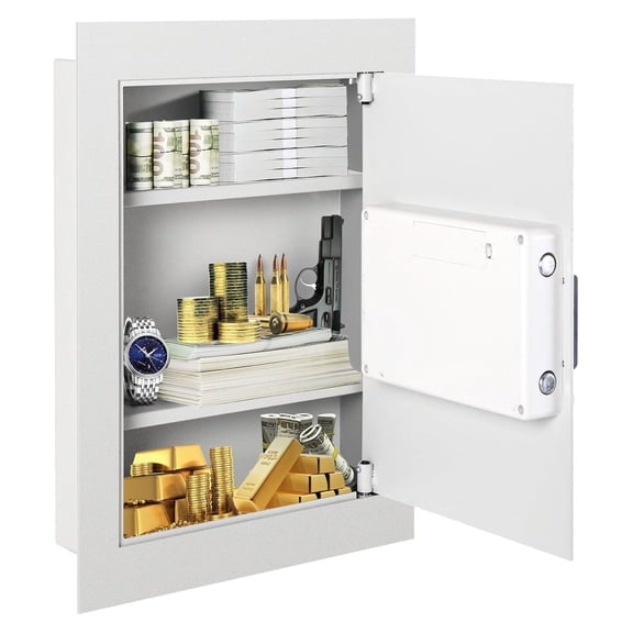 Digital Wall 0.8 Cubic Foot Recessed Steel Security Box for Home Office with Keypad 2 Shelves Fireproof Storage for Valuables