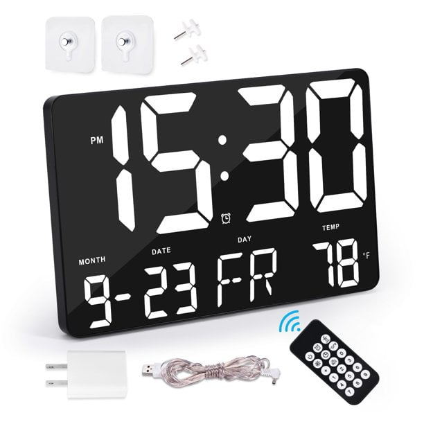 Digital Wall Alarm Clock, LED Digital Clock Large Numbers Display 11.4" Clocks w/ Wireless Control, Oversized Desk w/Date & Temperature, 12/24H, Snooze Table&Wall Mount Bedroom Office -