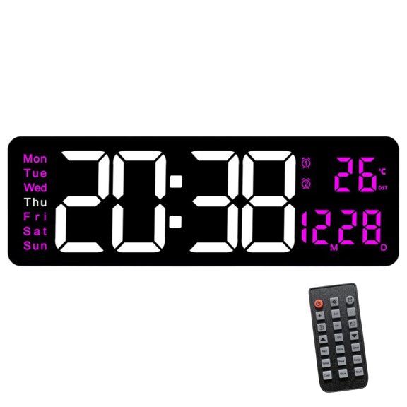 Digital Wall Alarm Clock with Large LED Screen Temperature Display and Night Light Remote Control for Bedroom Decors