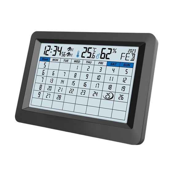 Digital Wall Calendar Clock with Alarm Week Counter, Temperature Humidity Screen, Large Display Layout, Desktop Placement for Home Routine