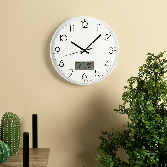 Digital Wall Clock 12"Battery-Powered Analog Comes with LCD Monitor Suitable for Perpetual Calendar and C Temperature