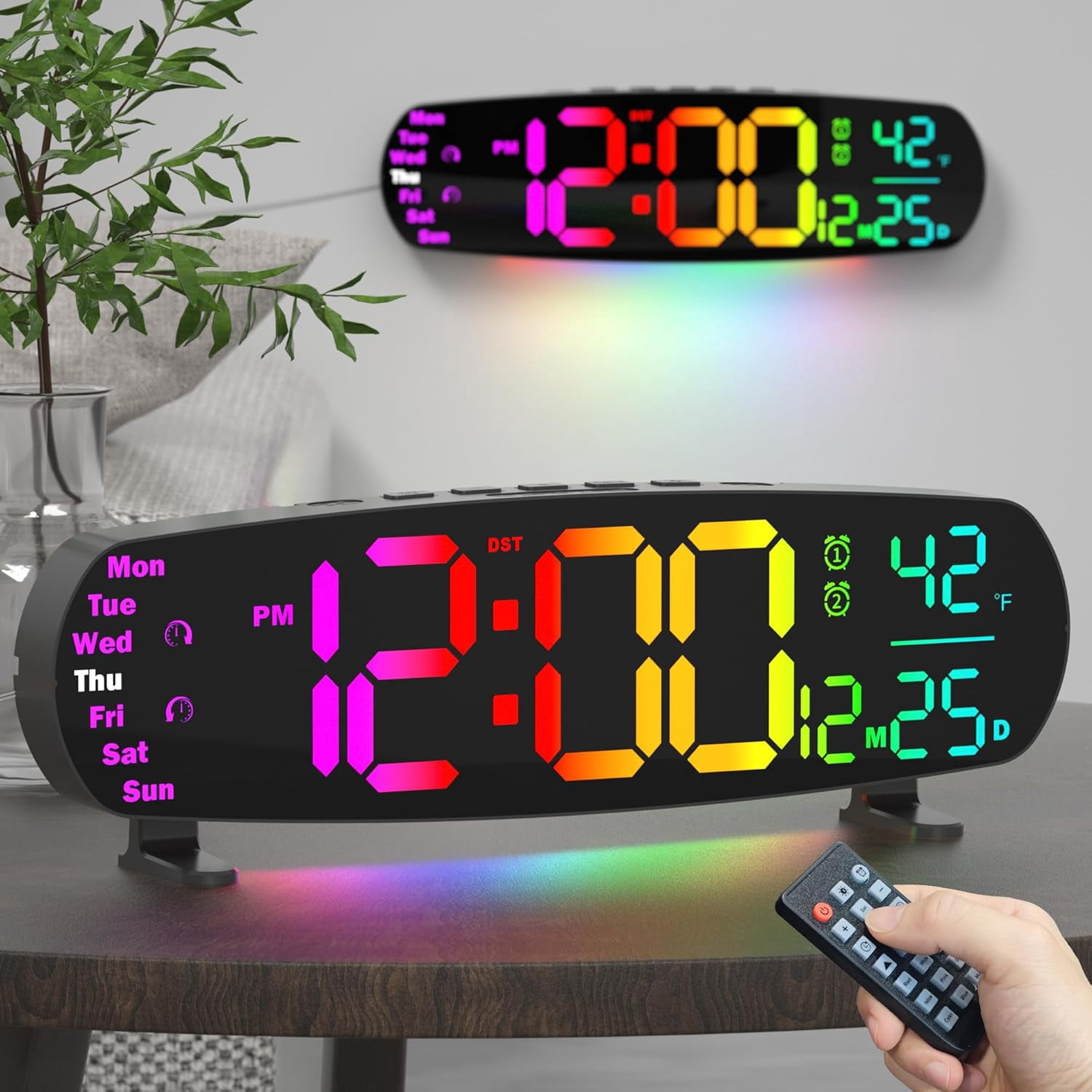 Remote Control Dst Digital Wall Clock, 13.7 Inch Large LED Display with Temperature and ...