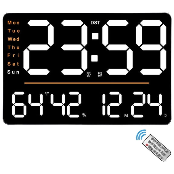 Digital Wall Clock,15.6 in LED Wall Clocks Large Display,With Remote Control,For Living Room Office Classroom Gym,1 x remote control 1 x USB cable 1 x alarm clock,Black