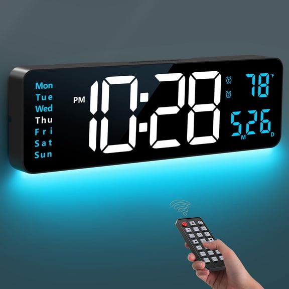 Digital Wall Clock, 16" Large Display Digital Clock Night Light, Wall Clock DST, Alarm, LED, Date, Week, Temp for Living Room, Bedroom, Classroom Decor, Birthday Gift for Senior Mom Dad Y101