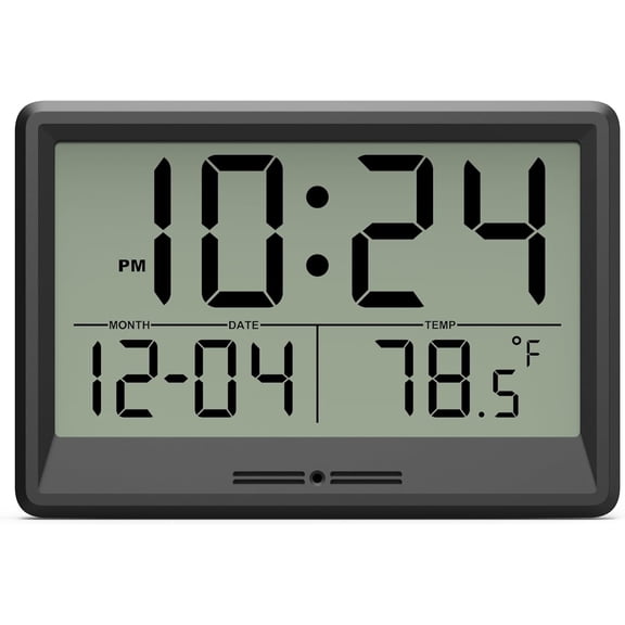 Digital Wall Clock Battery Operated, 8 Inch Small with Large Display, Temperature and Date | Simple Desk Silent Mount for Bedroom, Kitchen, Living Room, Office