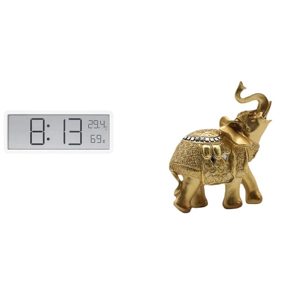 Digital Wall Clock Desktop Clock Elephant Statue Multifunctional Resin Display for Bedroom Office Shelf