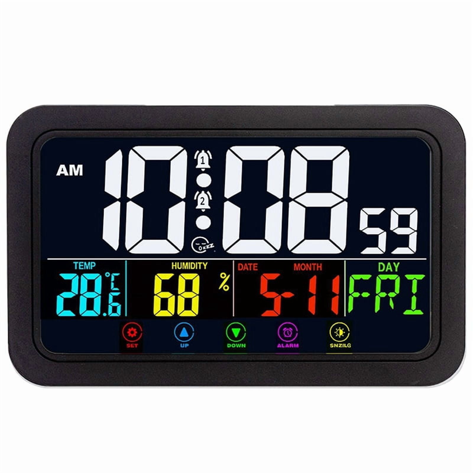 Digital Wall Clock, Digital Clock Battery Operated,8 Inch Desk Clock with Temperature Humidity Day Date Black
