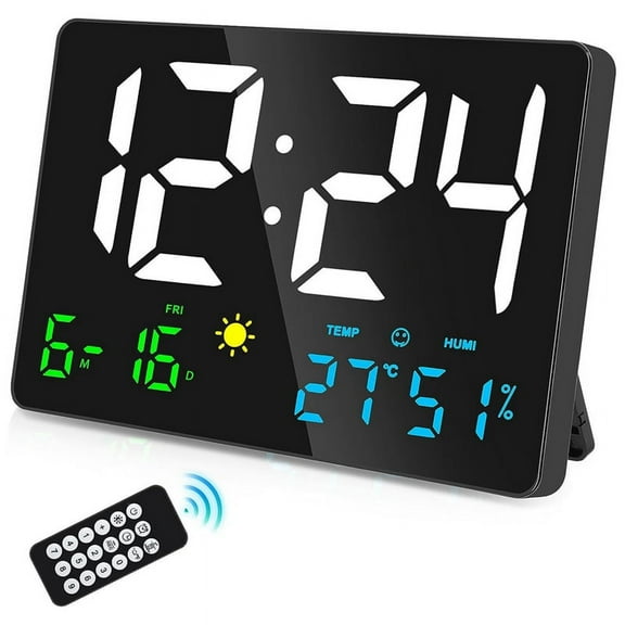 Digital Wall Clock Display, 11.5Inch USB LED Digital Wall Clocks Alarm Clock for Bedrooms with Weather Station