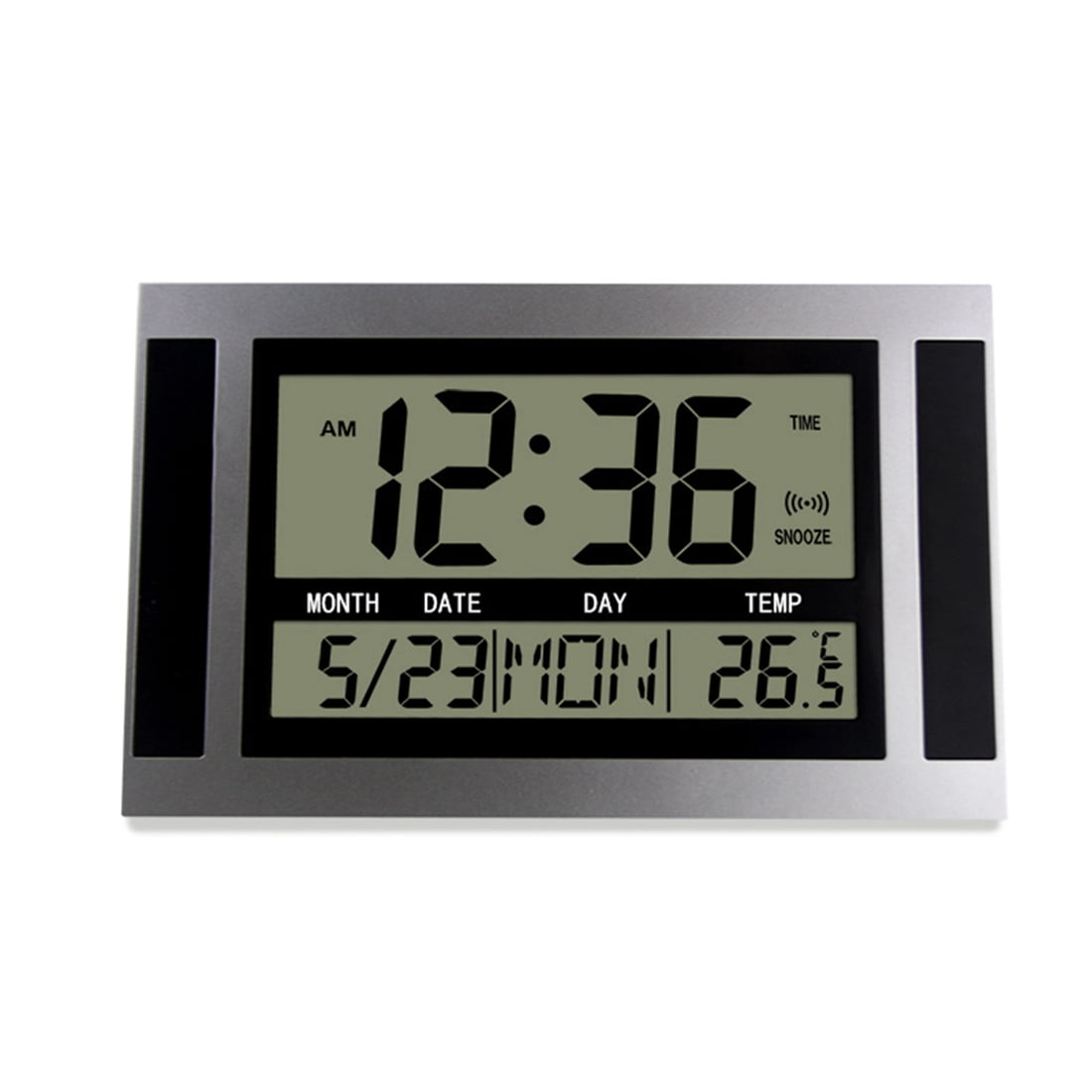 Digital Wall Clock LCD Large Number Time Temperature Calendar Alarm Table Desk Clock Modern Design Home Silver