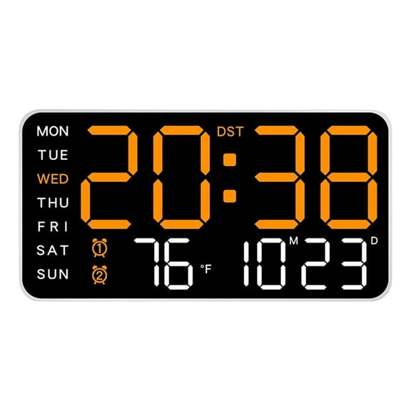 Digital Wall Clock, LED Alarm Clock With Large Display, Date Temperature Daylight Saving Time, Modern Desktop Wall Decoration, Orange