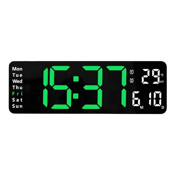 Digital Wall Clock,LED Digital Alarm Clock Large Display, with Remote Control Automatic Brightness Calendar Temperature, for Office Classroom Home Living Room Bedroom, Ice Blue Digit - style:style2